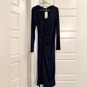 Women’s navy blue wrap tie dress midi large